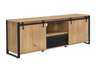 Vente-Unique Mueble TV con 2 puertas correderas, 1 caj&oacute;n y 1 hueco en MDF y metal negro - Natural - BELINARO