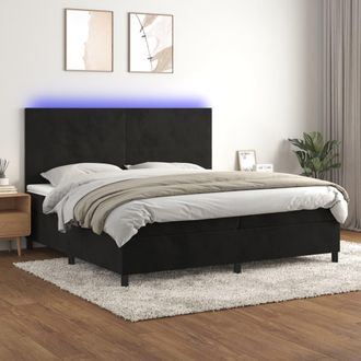 vidaXL Cama Box Spring Colch&oacute;n Y Led Terciopelo Negro 200x200 Cm Vidaxl