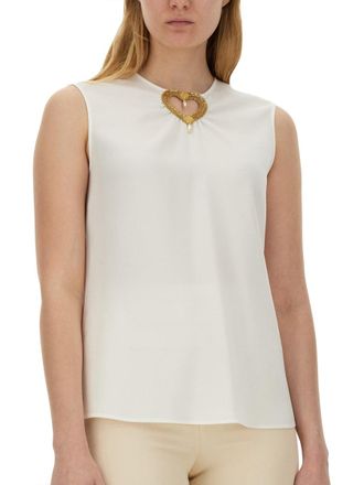 Moschino Heart-Appliqu&eacute; Acetate Blouse - White