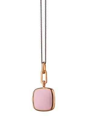 Monica Rich Kosann Enamel Cushion Locket Necklace in Rose Gold /Pink at Nordstrom, Size 17