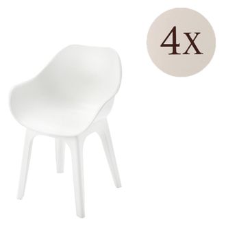 Dmora Silla Exterior Beachfield, 4 Sillas, Reposabrazos Hecho En Italia, Soporta 120 Kg, Blanco