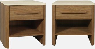 Sweeek Mesita De Noche Y Efecto Madera Travertino 1 Caj&oacute;n, Set De 2