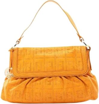 Fendi Pre-owned Zucca Perforated Leather Shoulder Bag - Dames - Vintage Handtas - Oranje - ONE Size - Leer - Vintage