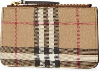 Burberry Womens Checked Canvas Card Case Beige Polyurethane Polyester Cotton Wallet