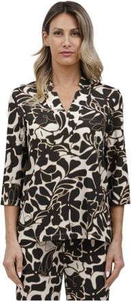 Via Masini 80 Bloemen V-hals T-shirt in Bicolor Jersey - Dames - Longsleeves - Veelkleurig - S - Tops