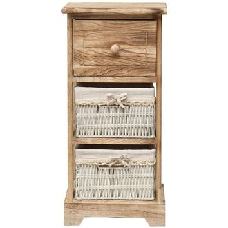 Mobili Rebecca Mobili Rebecca - Rebecca Mobili Mesita De Noche 3 Cajones Madera Mimbre Natural 63x30x27