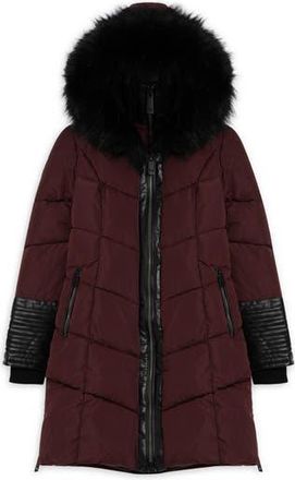 Noize Priya Water Resistant Mixed Media Parka with Faux Fur Trim in Cherry at Nordstrom Rack, Size X-Small