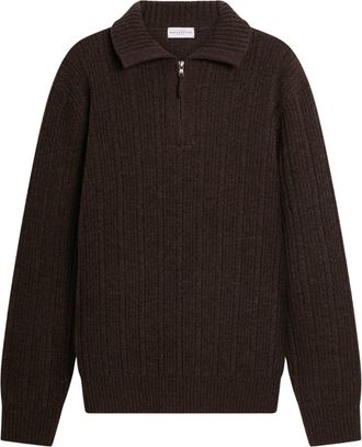 Ballantyne Half-Zip Pullover Sweater with Ribbed Collar and Vertical Texture