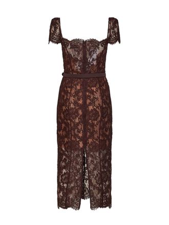 Self Portrait Lace Sweetheart Dress - Brown