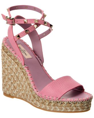 Valentino Rockstud 125 Grainy Leather Wedge Sandal
