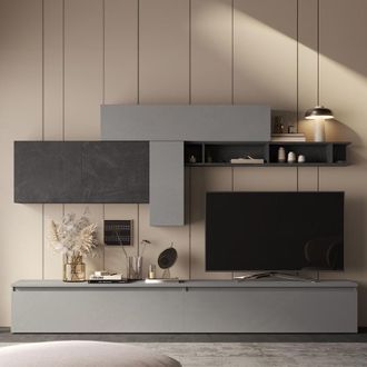 Lc Mobili Centro De Entretenimiento De Sala Moderno Gris Con Repisa Negra Infinity 23