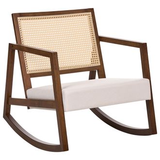 Beliani Sill&oacute;n Mecedora Tapizado Respaldo Con Trenza Vienesa Estilo Escandinavo Estructura De Madera De Caucho Tela Marr&oacute;n Y Beige Claro Leidy