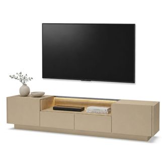 Dmora Mueble Para Tv Kakagano, 2 Cajones, 2 Estantes, 2 Puertas, 203x40x43h Cm Marr&oacute;n Claro