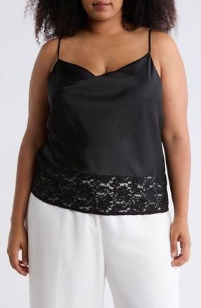 Renee C Lace Trim Satin Camisole in Black at Nordstrom Rack, Size 1X
