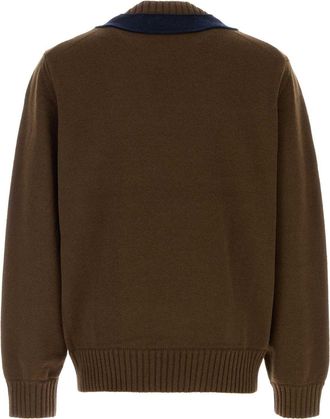 sacai Mens Brown Wool Sweater Brownnavy Exterior: Maglieria