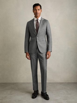 Reiss Grey Slim-fit Wool Suit Trousers, 28R