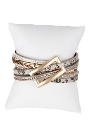 Saachi Embossed Faux Leather Buckle Bracelet in Gold at Nordstrom Rack