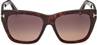 Tom Ford Flynn 55mm Gradient Butterfly Sunglasses in Shiny Classic Dark Havana /t/Logo /Gradient Plum To Sand Lens at Nordstrom