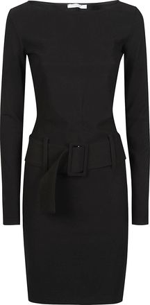 Patrizia Pepe Black Long Sleeve Round Neck Fitted Mini Dress