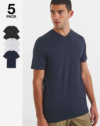 Jacamo 5 Pack Multi V Neck T-Shirts Long