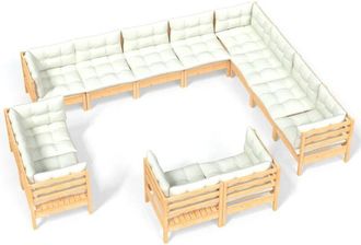 vidaXL Muebles De Jard&iacute;n 12 Piezas Y Cojines Madera Maciza De Pino Vidaxl