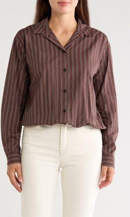 Beach Lunch Lounge Marin Stripe Cotton Crop Bubble Hem Shirt in Rocky Road at Nordstrom, Size X-Large