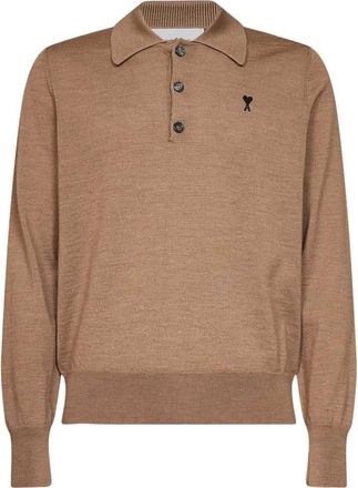 Ami Tops, Heren, Beige, M, Wol, Wool Polo With De Coeur
