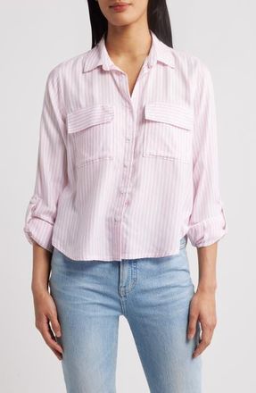 Beach Lunch Lounge Fallon Crop Button-Up Shirt in Dreamy Pink at Nordstrom, Size X-Large