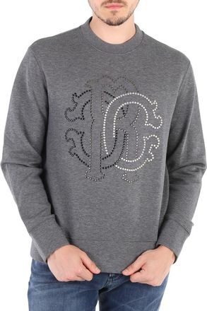 Roberto Cavalli Mens Melange Gray Studded Logo Sweatshirt, Size Medium
