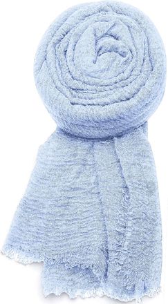 World of Shawls Chic Ladies Cotton Blend Crinkle Distressed Effect Scarf with Fringed Edges (Baby Blue)
