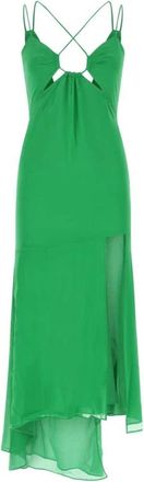 Andamane Groene rek zijden jurk - Dames - Zomerkleedjes - Groen - M - Kleedjes