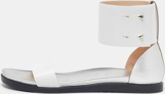 Joseph White/silver Leather Ankle Strap Flat Sandals