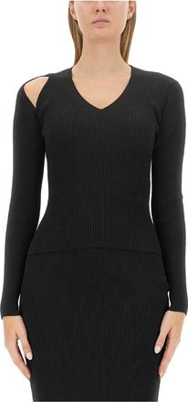 Alexander McQueen Truien & Vesten, Dames, Zwart, M, Wol, Slash V Nk Jumper