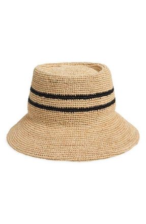 Brixton Ellee Straw Packable Bucket Hat in Tan/Black at Nordstrom, Size X-Small