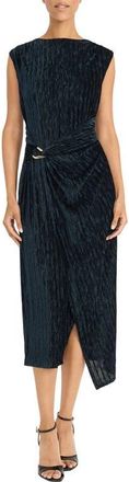 Maggy London Cap Sleeve Asymmetric Burnout Velvet Midi Dress in Spruce at Nordstrom, Size 10