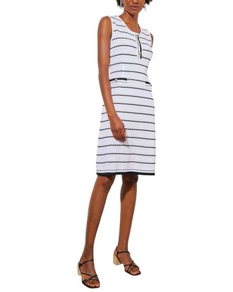 Ming Wang Ming Wang Button Front Striped Knit Mini Sheath Dress