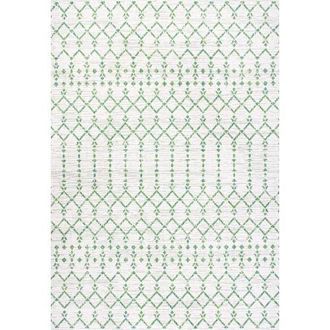 Jonathan Y Designs Ourika Moroccan Geometric Textured Weave Indoor/Outdoor Area Rug in Green/ivory at Nordstrom, Size 2Ft 0In X 8Ft 0In