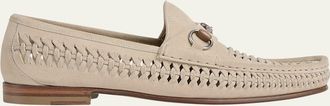 Gucci Mens Horsebit 1953 Woven Suede Bit Loafers