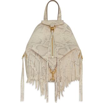 Rebecca Minkoff Mini Julian Snakeskin Print Fringe Convertible Backpack in Natural at Nordstrom