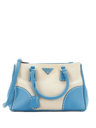 Prada Double Zip Convertible Stitched City Calf and Canvas Small tote bag - Blauw
