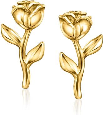 RS Pure by Ross-Simons Italian 14kt Yellow Gold Rose Flower Earrings