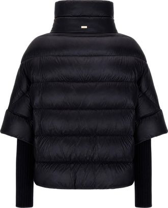 Herno Womens Puffer Jacket With High Neck Glossy Nylon Black