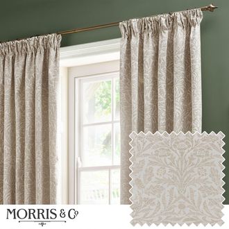 Morris & Co. Acorn Tonal Matt Jacquard Room Darkening Pencil Pleat Curtains in Ivory | Size: 168 cm width x 137 cm drop