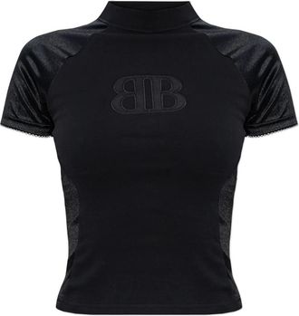 Balenciaga Top met geborduurd logo - Dames - T-shirts - Zwart - L - Katoen - Tops
