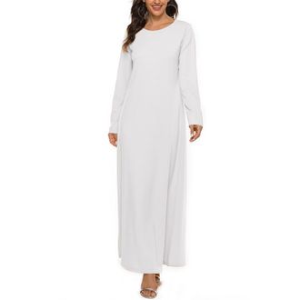 Generic Nightdress Womens Long Sleeve Night Dress Basic Cotton Plain Long Sleep Shirt Women Soft Comfortable Casual Dress Crew Neck Sleepwear Pyjamas Soft Pyj