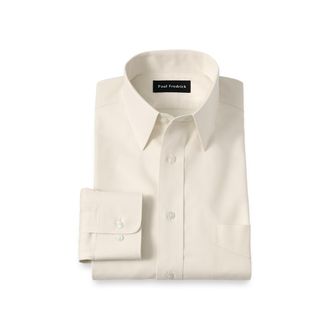 Paul Fredrick Non-iron Cotton Pinpoint Solid Point Collar Dress Shirt in Ecru at Nordstrom, Size 17.5 - 33