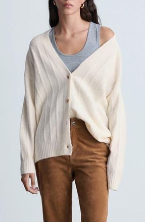 Mango Longline Rib Cardigan in Ecru at Nordstrom Rack, Size X-Small