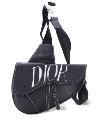 Dior Alex Foxton Logo Saddle Printed Leather crossbody bag - women - Calf Leather - One Size - Black