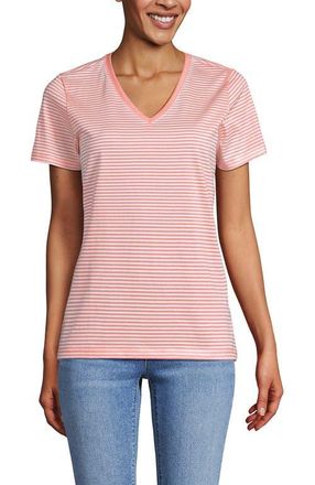 Lands End Relaxed Supima Cotton T-Shirt in Sunset Coral Pink Micro Stripe at Nordstrom, Size Large P