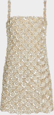 Oscar De La Renta Pearly Embroidered Sleeveless Mini Dress